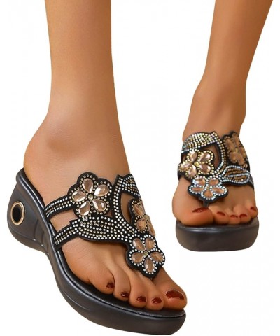 Beach Boho Dress Sandals for Women Plus Size Clip Toe Slide Sandals Wedge Platform Slip on Shoe Flip Flops B Gold $11.21 Sandals