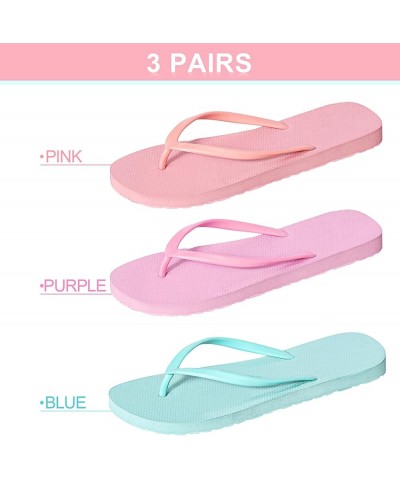 3 Pcs Women Girls Slim Flip Flops Colored Summer Casual Flip Flop Sandals Rubber Thong Style Cute Sandals for Women Shower Ma...