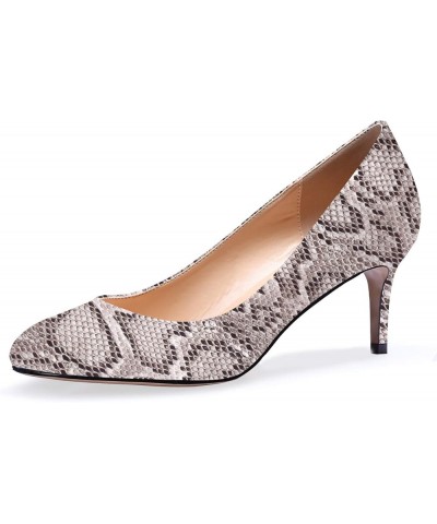 Women Kitten Heel Pumps, Round Toe Office Pumps, 6.5cm Mid-Heel Pumps Court Pumps, Wedding Party Office Shoes Snake $29.99 Pumps