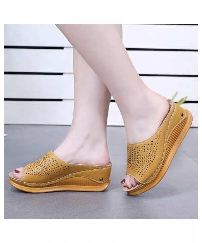 Platform Sandals for Women Womens Flip Flop Sandals Thong Sandals Walking Summer Wedge Embroidered Sandals Z 03-yellow $15.82...