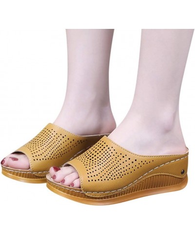 Platform Sandals for Women Womens Flip Flop Sandals Thong Sandals Walking Summer Wedge Embroidered Sandals Z 03-yellow $15.82...