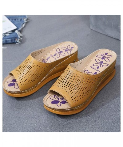 Platform Sandals for Women Womens Flip Flop Sandals Thong Sandals Walking Summer Wedge Embroidered Sandals Z 03-yellow $15.82...