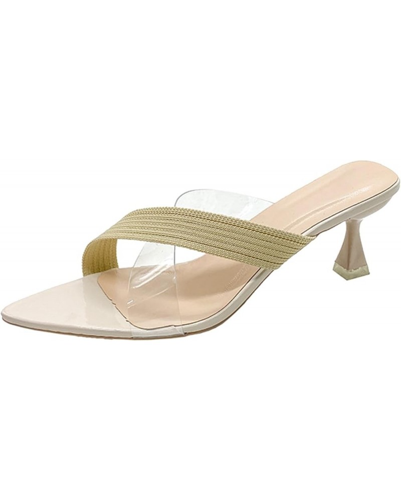 Women's Sandals Summer Open Toe Low Block Slingback Sandal Dress Shoes Tie Up Stiletto High Heeled Sandals Shoes Beige $15.59...