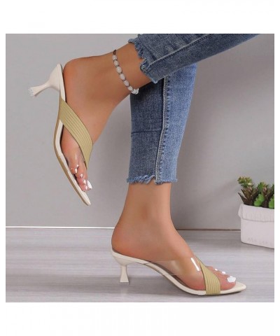 Women's Sandals Summer Open Toe Low Block Slingback Sandal Dress Shoes Tie Up Stiletto High Heeled Sandals Shoes Beige $15.59...