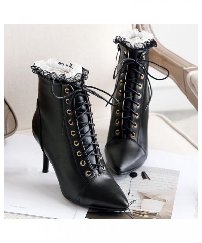 Women Vintage Victorian Lace Up Boots Kitten Heel Ankle Boots Pointed Toe Mid Heel Booties With Zipper Wedding Bridal Costume...