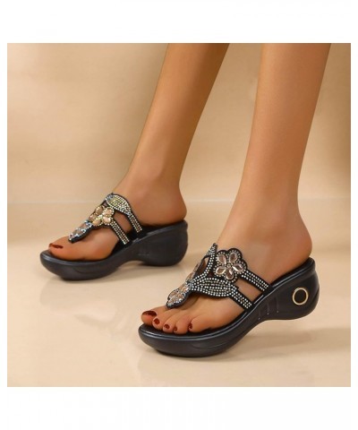 Beach Boho Dress Sandals for Women Plus Size Clip Toe Slide Sandals Wedge Platform Slip on Shoe Flip Flops B Gold $11.21 Sandals