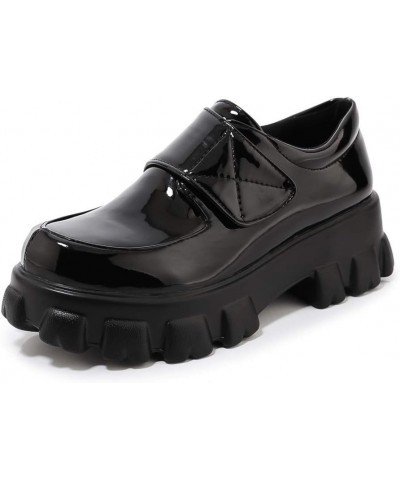 Women Slip On Oxfords Comfort Thick Bottom Patent Leather High Heel Shoes 45 Black $31.97 Oxfords