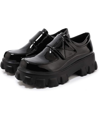 Women Slip On Oxfords Comfort Thick Bottom Patent Leather High Heel Shoes 45 Black $31.97 Oxfords