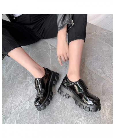 Women Slip On Oxfords Comfort Thick Bottom Patent Leather High Heel Shoes 45 Black $31.97 Oxfords