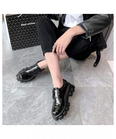 Women Slip On Oxfords Comfort Thick Bottom Patent Leather High Heel Shoes 45 Black $31.97 Oxfords