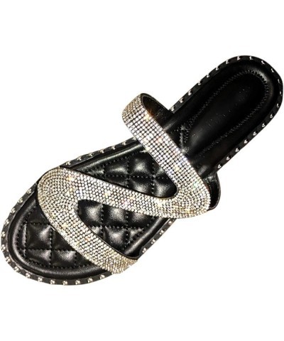 Silver Sandals Women Flat Black Sandal Women Dressy Open Toe Buckle Ankle Strap Sparkle Rhinestone Party Wedding Shoes 9 Blac...