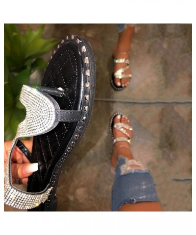 Silver Sandals Women Flat Black Sandal Women Dressy Open Toe Buckle Ankle Strap Sparkle Rhinestone Party Wedding Shoes 9 Blac...