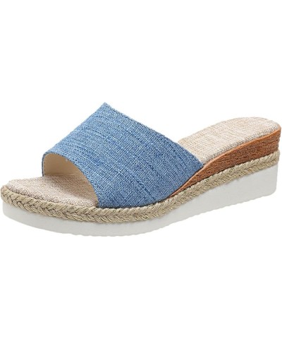 Womens Wedge Flip Flops, Women's Summer Slip-On Bow Flat Beach Open Toe Breathable Sandals Weave Shoes Z 05-blue $16.22 Sandals