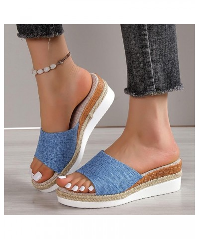 Womens Wedge Flip Flops, Women's Summer Slip-On Bow Flat Beach Open Toe Breathable Sandals Weave Shoes Z 05-blue $16.22 Sandals