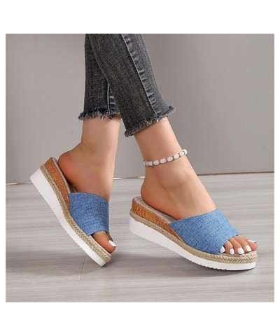 Womens Wedge Flip Flops, Women's Summer Slip-On Bow Flat Beach Open Toe Breathable Sandals Weave Shoes Z 05-blue $16.22 Sandals