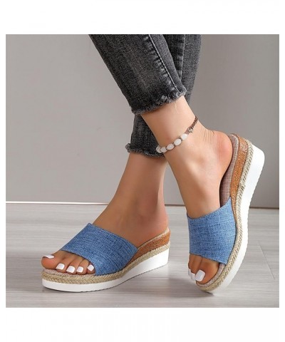 Womens Wedge Flip Flops, Women's Summer Slip-On Bow Flat Beach Open Toe Breathable Sandals Weave Shoes Z 05-blue $16.22 Sandals