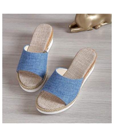 Womens Wedge Flip Flops, Women's Summer Slip-On Bow Flat Beach Open Toe Breathable Sandals Weave Shoes Z 05-blue $16.22 Sandals