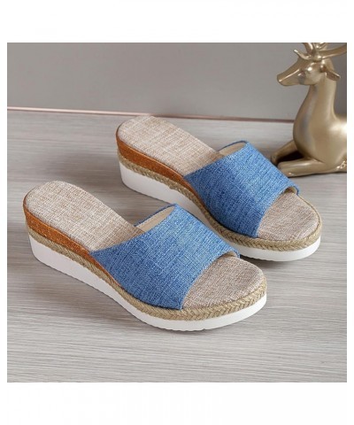 Womens Wedge Flip Flops, Women's Summer Slip-On Bow Flat Beach Open Toe Breathable Sandals Weave Shoes Z 05-blue $16.22 Sandals