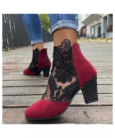 Closed Toe Sandals Women, Sandals Women Dressy Summer Heel Sandals Breathable Lace-trim Sandals Boots with Zipper Red $14.85 ...