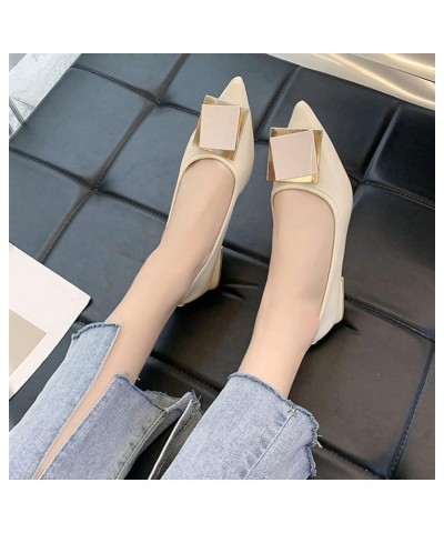 Women's Dressy Metal Square Buckle Pointed Toe Working Dress Shoes Chunky Heel Arch Support Mary Jane Slip-on Elegant Pumps B...