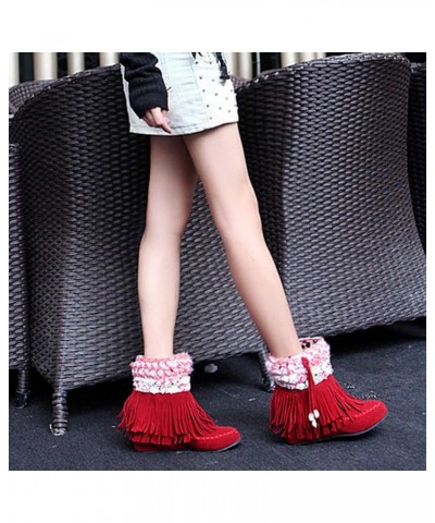 Short Boots Women Tassel Sued Ankle Boots Keep Warm In Winter Snow Boots Outdoor Office Work Vintage Large Size Western Style...