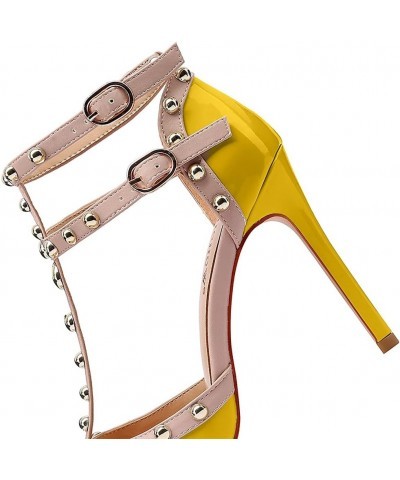 Studded Heels for Women Ankle Strap Stud Sandals Pointy Closed Toe Rivets Heels Pumps 4'' Stiletto Heel Wedding Dress Shoes U...