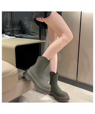 Platform Ankle Boots for Women Wide Square Toe Chunky Flat Shoes Solid Color Zipper Waterproof Bootie Cowgirl Boot Grey $20.6...