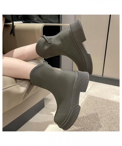 Platform Ankle Boots for Women Wide Square Toe Chunky Flat Shoes Solid Color Zipper Waterproof Bootie Cowgirl Boot Grey $20.6...