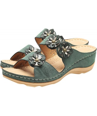 Wedge Sandals for Women, Sandals Women Dressy Floral Sandals Breathable Open Toe Slip On Sandals Walking Slippers Green $12.4...