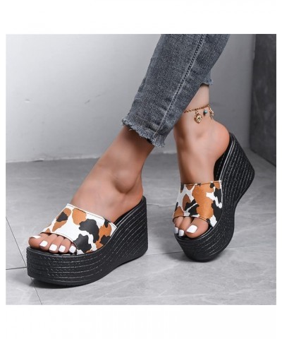 wedge slippers for women, Ladies Shoes Fashion Comfortable Platform Wedge Sandals Leopard Print Fish Mouth Sandals Brown $19....