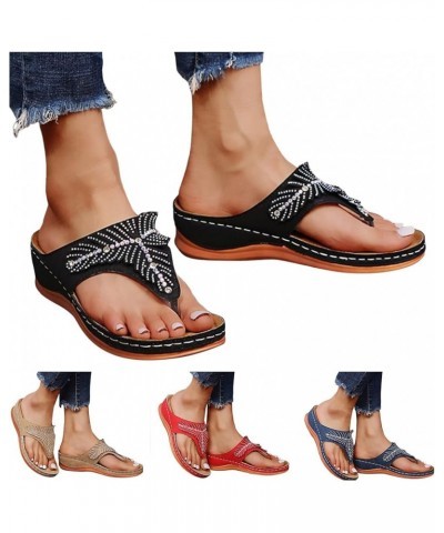 Women's Slide Sandals Comfortable Round Toe Women Flat Sandals Sparkly Wedding Dress Orthopedic Sandals Footwear Clearance 5-...