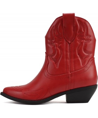 RIGGING ~ Women Western Stitched Pointe Toe Low Heel Ankle Mid Shaft Boots Red Pu $17.42 Boots