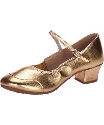 Women's Solid Color Retro Leather Low Heel Thick Heel Shoes Buckle Slingback Close Toe Single Shoes Beach Sandals Gold 6.5 $1...