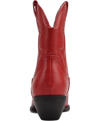 RIGGING ~ Women Western Stitched Pointe Toe Low Heel Ankle Mid Shaft Boots Red Pu $17.42 Boots