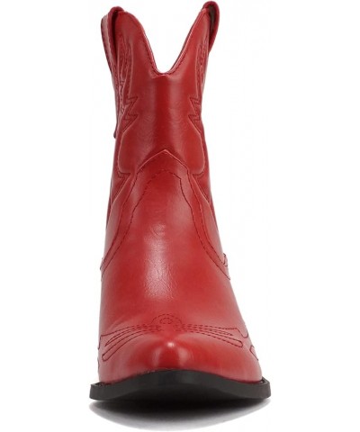 RIGGING ~ Women Western Stitched Pointe Toe Low Heel Ankle Mid Shaft Boots Red Pu $17.42 Boots