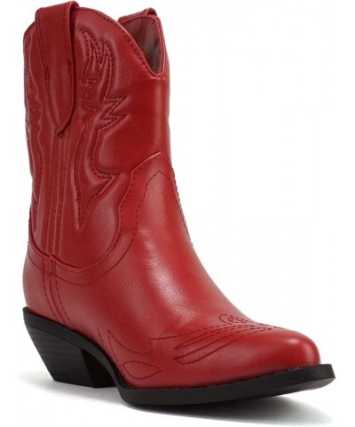 RIGGING ~ Women Western Stitched Pointe Toe Low Heel Ankle Mid Shaft Boots Red Pu $17.42 Boots