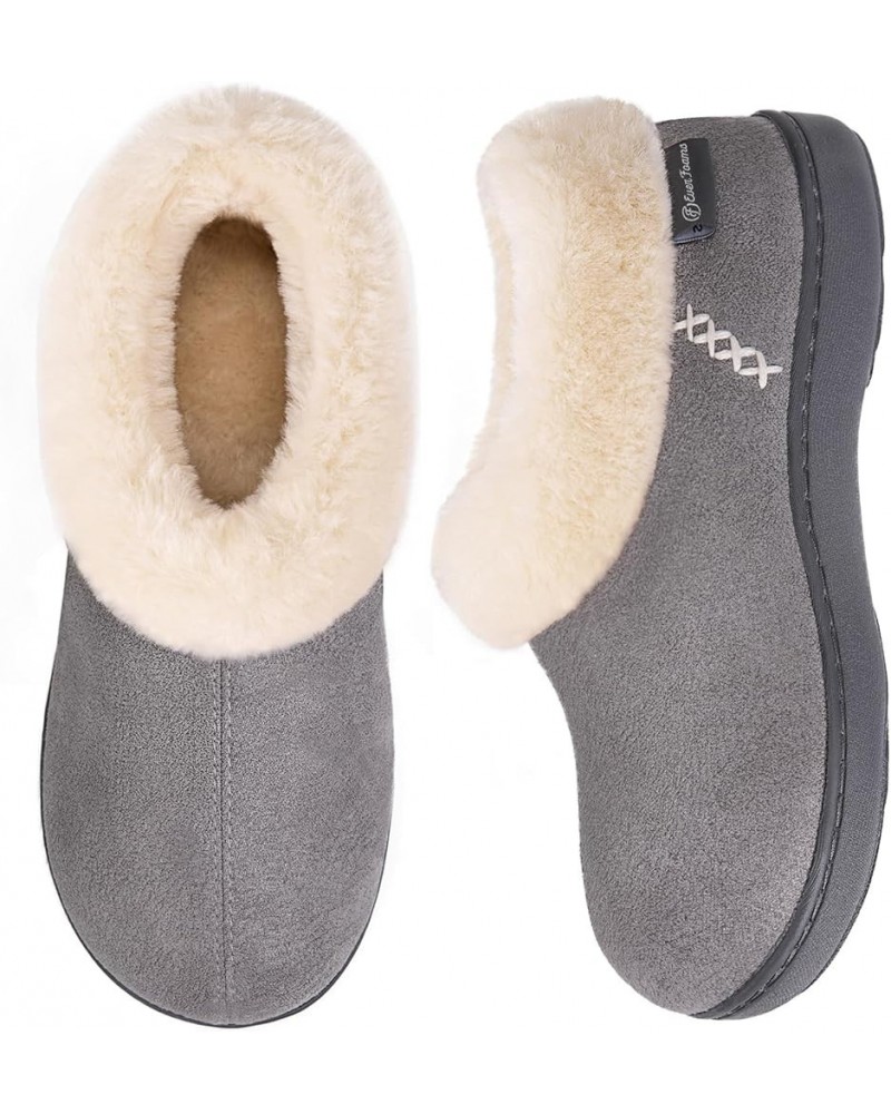 Women's Micro Suede Cozy Memory Foam Winter Slippers with Fuzzy Faux Fur Collar and Indoor Outdoor Rubber Sole Grey $17.04 Sl...