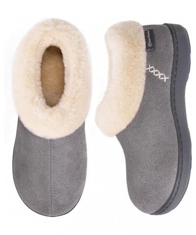 Women's Micro Suede Cozy Memory Foam Winter Slippers with Fuzzy Faux Fur Collar and Indoor Outdoor Rubber Sole Grey $17.04 Sl...