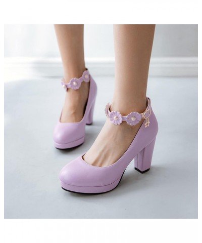 Women Block Heel Pumps, High Heel Pumps Round Toe Buckle Party Shoes with Platform Ankle Strap Flowers Fashion, Size 2-12.5 P...