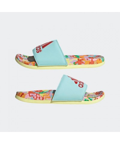 women's Adilette Comfort Slides Sandal Clear Aqua/Lush Red/Pearl Citrine $16.31 Athletic Shoes