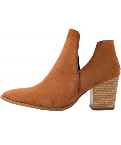 Women's Side V Cutout Ankle Booties Yellow-02 $28.07 Boots