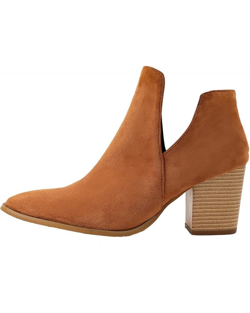 Women's Side V Cutout Ankle Booties Yellow-02 $28.07 Boots