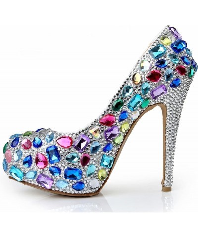 Women's Stained Glass Diamond Bridal Dress Pump,5.5inch/14cm Stiletto Heels, Heeled Platform Sandals,Handmade Shoes Multi Col...