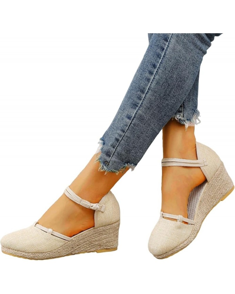 Wedge Sandals for Women Low Heel Women's Ankle Strap Closed Toe Espadrille Wedge Heels Sandals Platform Shoes Z04-beige $15.8...