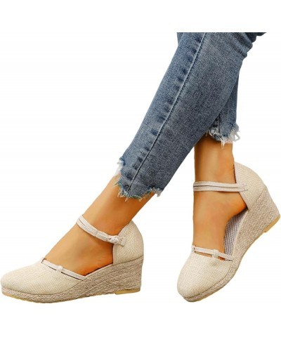 Wedge Sandals for Women Low Heel Women's Ankle Strap Closed Toe Espadrille Wedge Heels Sandals Platform Shoes Z04-beige $15.8...