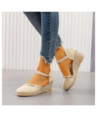 Wedge Sandals for Women Low Heel Women's Ankle Strap Closed Toe Espadrille Wedge Heels Sandals Platform Shoes Z04-beige $15.8...