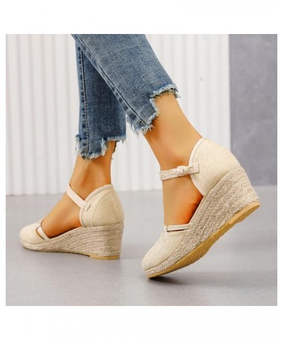 Wedge Sandals for Women Low Heel Women's Ankle Strap Closed Toe Espadrille Wedge Heels Sandals Platform Shoes Z04-beige $15.8...