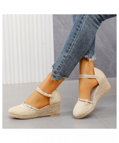 Wedge Sandals for Women Low Heel Women's Ankle Strap Closed Toe Espadrille Wedge Heels Sandals Platform Shoes Z04-beige $15.8...