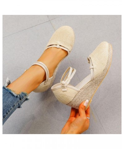 Wedge Sandals for Women Low Heel Women's Ankle Strap Closed Toe Espadrille Wedge Heels Sandals Platform Shoes Z04-beige $15.8...