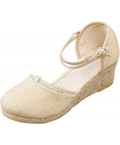 Wedge Sandals for Women Low Heel Women's Ankle Strap Closed Toe Espadrille Wedge Heels Sandals Platform Shoes Z04-beige $15.8...